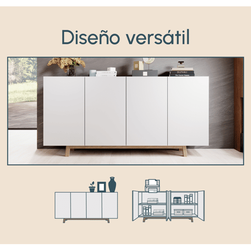 Aparador Sala de estar e jantar Branco 160x40x79 4 portas Siena Muebles Bonitos Aparador Sala de estar e jantar Branco 160x40x79 4 portas Siena Muebles Bonitos