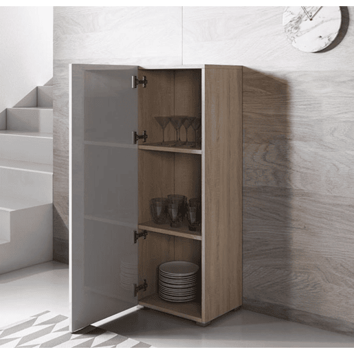 Vitrine Sala de estar e jantar SonomaBranco 40x29x128 1 porta Luke V1 Muebles Bonitos