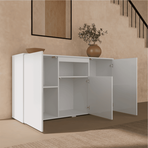 Aparador Sala de estar e jantar Branco 140x40x80 3 portas Nevada Muebles Bonitos Aparador Sala de estar e jantar Branco 140x40x80 3 portas Nevada Muebles Bonitos