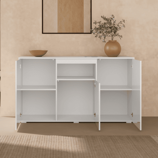 Aparador Sala de estar e jantar Branco 140x40x80 3 portas Nevada Muebles Bonitos Aparador Sala de estar e jantar Branco 140x40x80 3 portas Nevada Muebles Bonitos