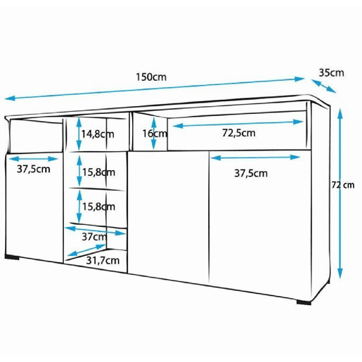 Aparador Sala de estar e jantar Preto 150x35x70 3 portas LED Clark Muebles Bonitos Aparador Sala de estar e jantar Preto 150x35x70 3 portas LED Clark Muebles Bonitos