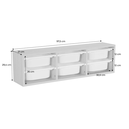 Móvel de arrumação para criança 6 recipientes de arrumação, Sora, Laranja, 97.5x21x29.4 cm