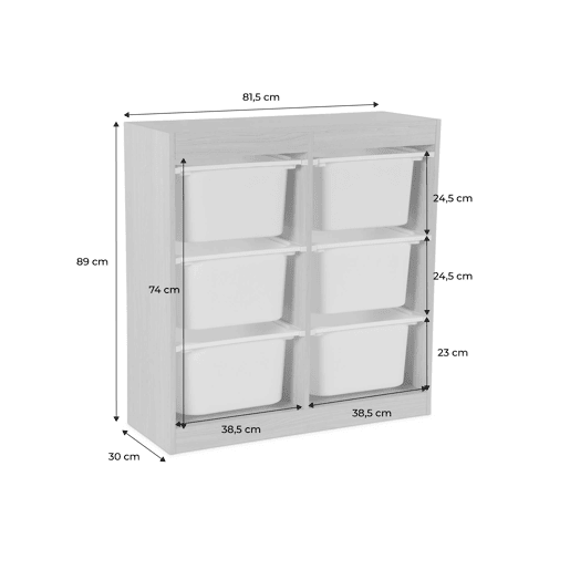 Móvel de armazenamento infantil 6 caixas de armazenamento, Sora, Laranja, 81.5x30x89 cm