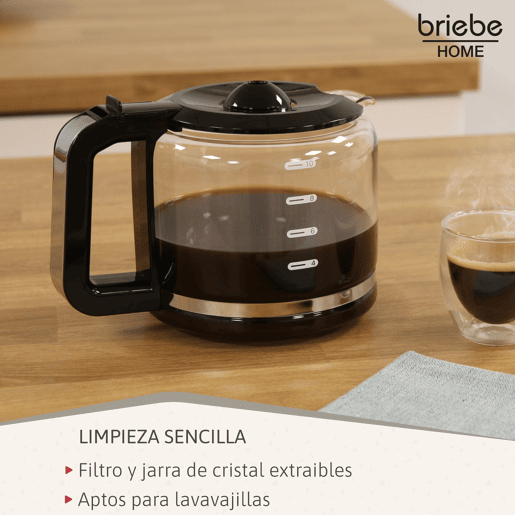 Briebe SKT1188BLK Elegance Set Máquina de Café Filtro 10 Chávenas + Espumador de Leite Elétrico 4 em 1, 1000, Preto