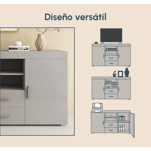 Aparador Sala de estar e jantar Cinzento 140x40x80 2 portas 2 gavetas Roque Muebles Bonitos Aparador Sala de estar e jantar Cinzento 140x40x80 2 portas 2 gavetas Roque Muebles Bonitos