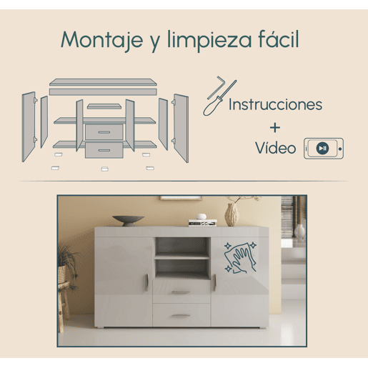Aparador Sala de estar e jantar Cinzento 140x40x80 2 portas 2 gavetas Roque Muebles Bonitos Aparador Sala de estar e jantar Cinzento 140x40x80 2 portas 2 gavetas Roque Muebles Bonitos