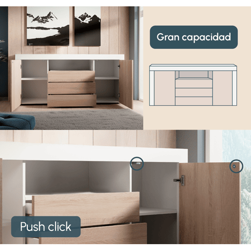 Aparador Sala de estar e jantar BrancoSonoma 160x35x72 2 portas 3 gavetas Yanis Muebles Bonitos Aparador Sala de estar e jantar BrancoSonoma 160x35x72 2 portas 3 gavetas Yanis Muebles Bonitos