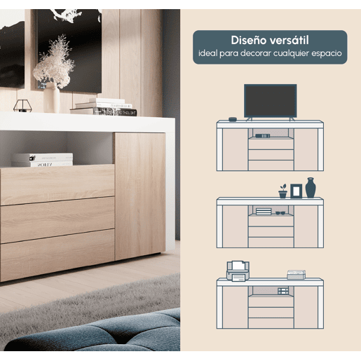 Aparador Sala de estar e jantar BrancoSonoma 160x35x72 2 portas 3 gavetas Yanis Muebles Bonitos Aparador Sala de estar e jantar BrancoSonoma 160x35x72 2 portas 3 gavetas Yanis Muebles Bonitos