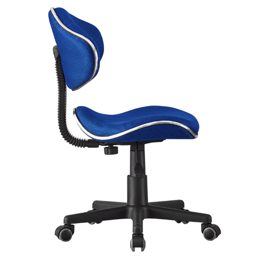 Cadeira de escritório juvenil Bambola, cadeira giratória para quarto, altura ajustável, poliéster azul, 48x88-98x46 cm