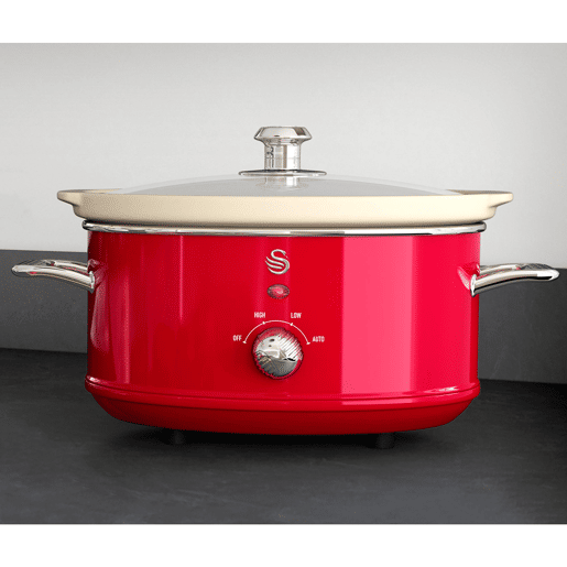 SWAN SF17021RNEU Retro Slow Cooker 3,5L, Panela de Cerâmica Antiaderente sem PFOA e PTFE, 200, Vermelho