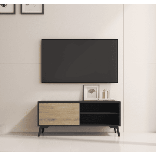 Móvel TV Sala de estar e jantar PretoSonoma 100x29,5x42,5 1 porta Kai Muebles Bonitos Móvel TV Sala de estar e jantar PretoSonoma 100x29,5x42,5 1 porta Kai Muebles Bonitos