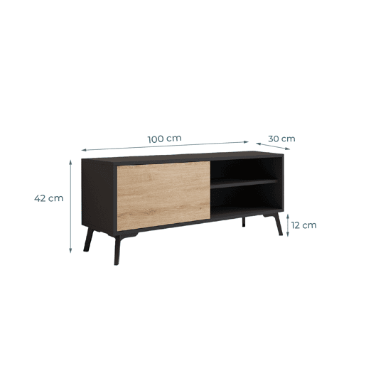 Móvel TV Sala de estar e jantar PretoSonoma 100x29,5x42,5 1 porta Kai Muebles Bonitos Móvel TV Sala de estar e jantar PretoSonoma 100x29,5x42,5 1 porta Kai Muebles Bonitos