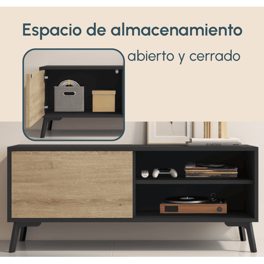Móvel TV Sala de estar e jantar PretoSonoma 100x29,5x42,5 1 porta Kai Muebles Bonitos Móvel TV Sala de estar e jantar PretoSonoma 100x29,5x42,5 1 porta Kai Muebles Bonitos