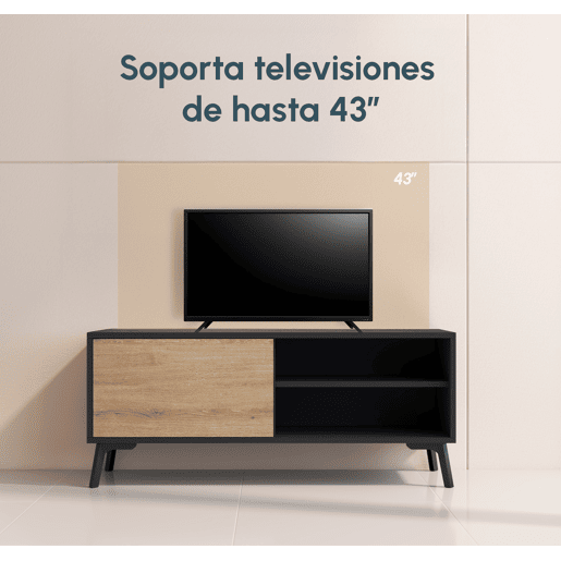 Móvel TV Sala de estar e jantar PretoSonoma 100x29,5x42,5 1 porta Kai Muebles Bonitos Móvel TV Sala de estar e jantar PretoSonoma 100x29,5x42,5 1 porta Kai Muebles Bonitos