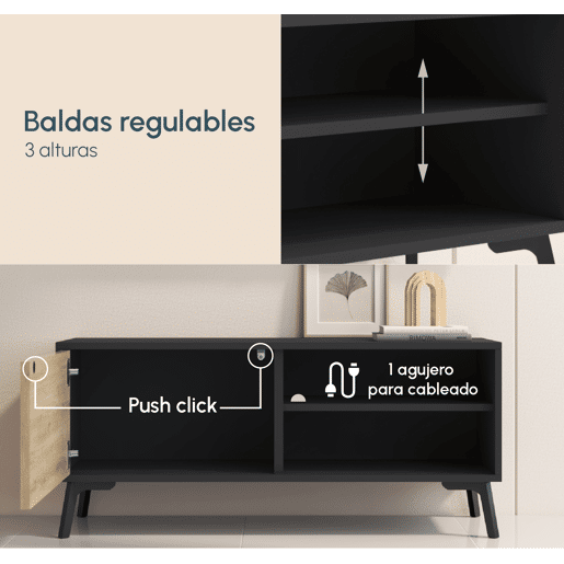 Móvel TV Sala de estar e jantar PretoSonoma 100x29,5x42,5 1 porta Kai Muebles Bonitos Móvel TV Sala de estar e jantar PretoSonoma 100x29,5x42,5 1 porta Kai Muebles Bonitos