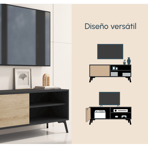 Móvel TV Sala de estar e jantar PretoSonoma 100x29,5x42,5 1 porta Kai Muebles Bonitos Móvel TV Sala de estar e jantar PretoSonoma 100x29,5x42,5 1 porta Kai Muebles Bonitos