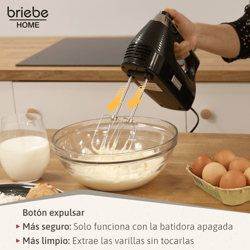 Briebe HM1174BLK Elegance Batedor Misturador Especial Pastelaria, 5 Velocidades + Turbo, Acessórios Aço Inoxidável, 400, Preto