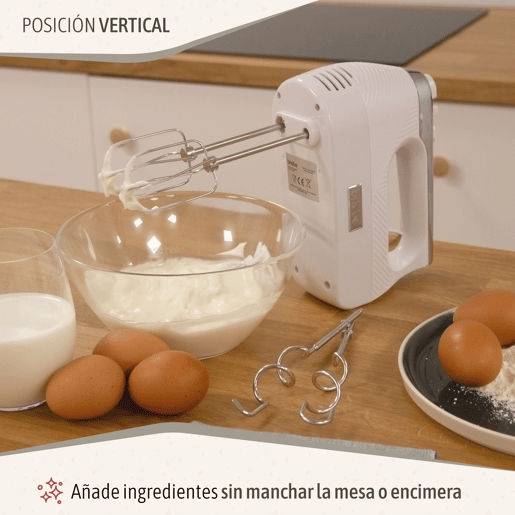 Briebe HM1174WHT Elegance Batedor Misturador Especial Pastelaria, 5 Velocidades + Turbo, Acessórios Aço Inoxidável, 400, Branco