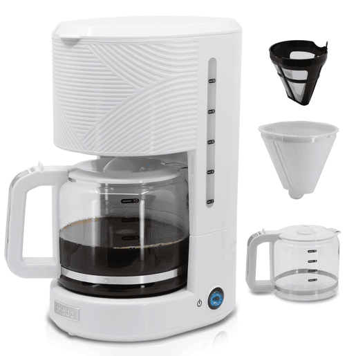 Briebe CM1171WHT Elegance Máquina de Café Filtro 10 Chávenas, Filtro Reutilizável Função Keep Warm, Anti-gotejamento 1,25L, 1000, Branco