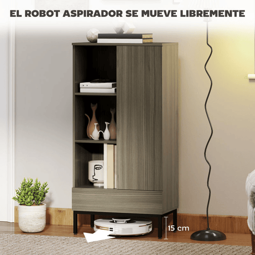 HOMCOM Aparador 1 Porta Aparador para Sala Moderno com Gaveta Prateleira Ajustável e 3 Compartimentos Abertos para Sala de Jantar Entrada Quarto 60x34x121 cm Madeira