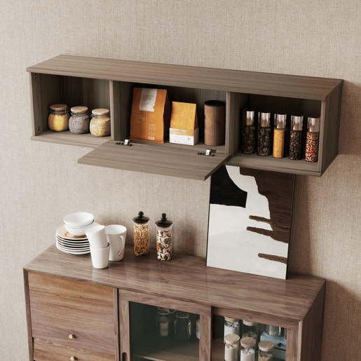 HOMCOM Armário de Parede Móvel para TV Suspenso com 2 Compartimentos Abertos e Porta Rebatível 120x30x29,5 cm Marrom Escuro