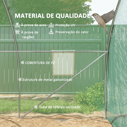 Outsunny Estufa de Exterior 3x3x2 m, Estufa de Túnel com Porta Enrolável, 4 Janelas de Rede, Cobertura em PE 140gm² e Estrutura de Aço Galvanizado, Anti-UV, Impermeável, para Cultivo, Verde