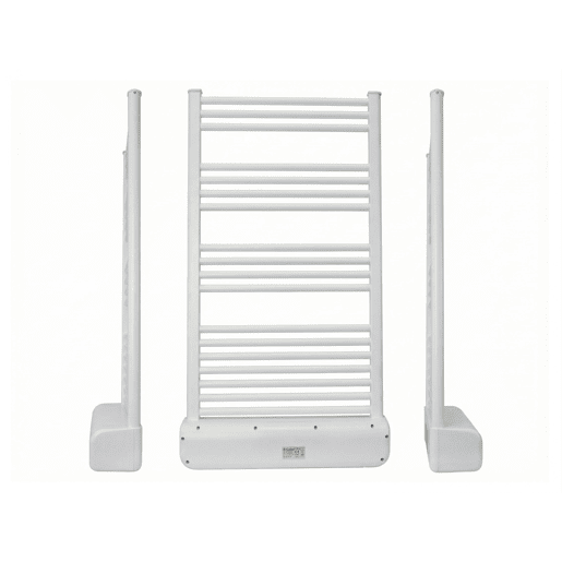 Toalheiro elétrico de alumínio de 2000 W com aquecedor integrado (500 1500 W). Ecrã LED. IPX4. Aquecimento rápido com função 2h. Instalação na parede. Cor branca. Várias prateleiras para pendurar toalhas.