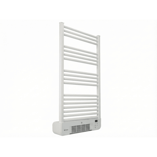 Toalheiro elétrico de alumínio de 2000 W com aquecedor integrado (500 1500 W). Ecrã LED. IPX4. Aquecimento rápido com função 2h. Instalação na parede. Cor branca. Várias prateleiras para pendurar toalhas.