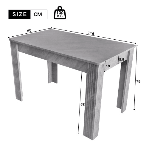 Mesa de jantar 116 x 65 x 75 cm - Robusta, moderna, com quatro pernas, formato retangular e efeito cimento - Cinza