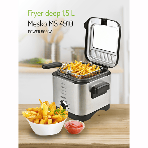 Mesko MS4910 Fritadeira Eléctrica a óleo 1,5 Litros Pequena, Frigideira Antiaderente, Filtro Anti-odor, 900,