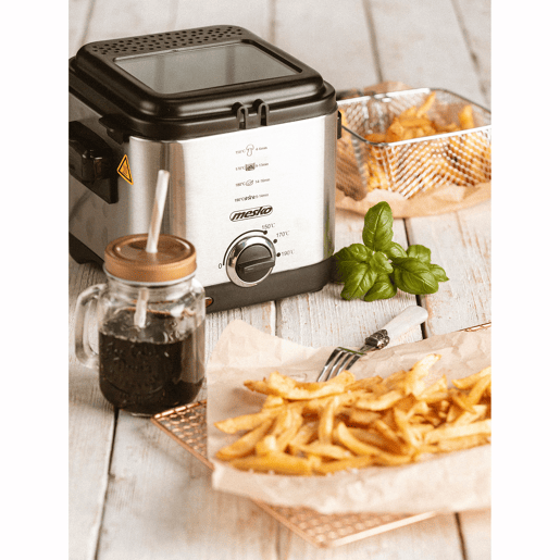 Mesko MS4910 Fritadeira Eléctrica a óleo 1,5 Litros Pequena, Frigideira Antiaderente, Filtro Anti-odor, 900,