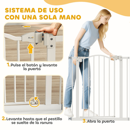 PawHut Barreira de Segurança Extensível para Cães 74-87 cm, para Portas e Escadas, com Extensão de 7 cm, Montagem por Pressão e Duplo Fecho, Branco