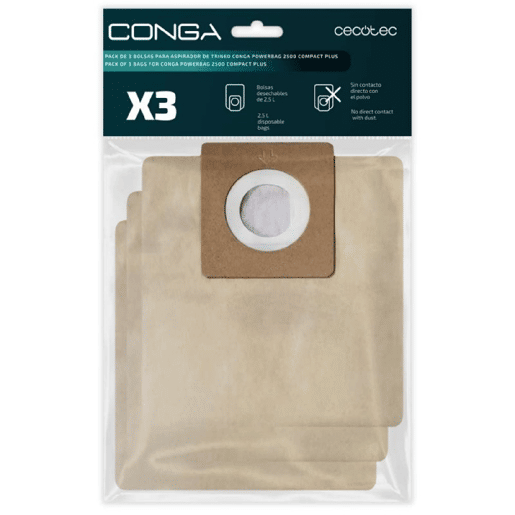 Cecotec Pack 3 Sacos para Aspirador Conga PowerBag 2500 Compact Plus Sled. Inclui bolsas compatíveis com Conga Powerbag 2500 Compact Plus