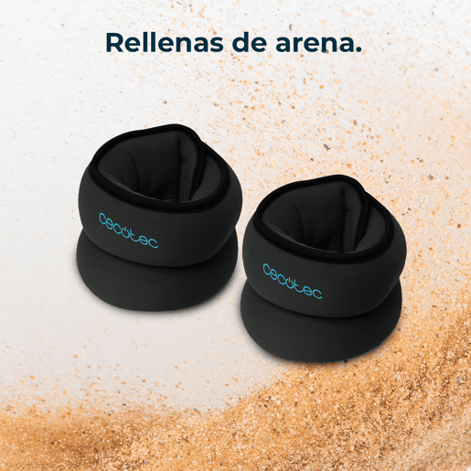 Cecotec Conjunto de 2 pesos ajustáveis com velcro para tornozelos e pulsos. Peso individual de 1 kg. Enchido de areia.