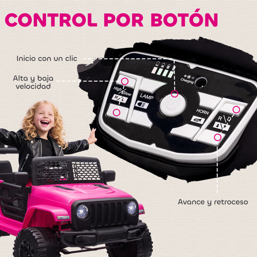 HOMCOM Carro Elétrico para Crianças acima de 3 anos Carro de Bateria 12V com 2 Motores Controle Remoto 2.4G Luzes Buzina Velocidade Ajustável Carga Máxima 30kg 100x65x72 cm Rosa