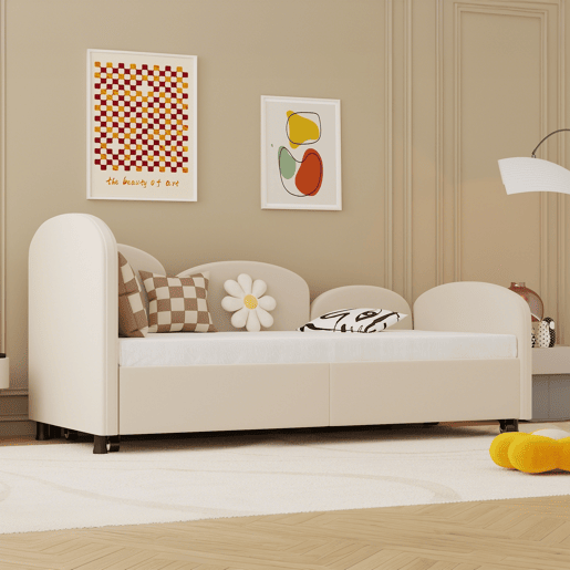 Sofá-cama tamanho twin - com gavetas de arrumação, estofado em veludo - bege Sofá-cama tamanho twin - com gavetas de arrumação, estofado em veludo - bege