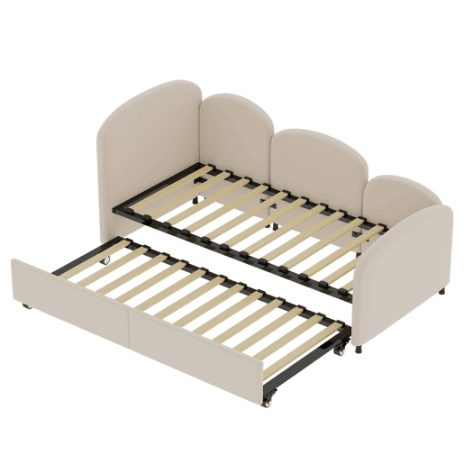 Sofá-cama tamanho twin - com gavetas de arrumação, estofado em veludo - bege Sofá-cama tamanho twin - com gavetas de arrumação, estofado em veludo - bege