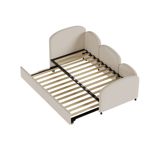 Sofá-cama tamanho twin - com gavetas de arrumação, estofado em veludo - bege Sofá-cama tamanho twin - com gavetas de arrumação, estofado em veludo - bege