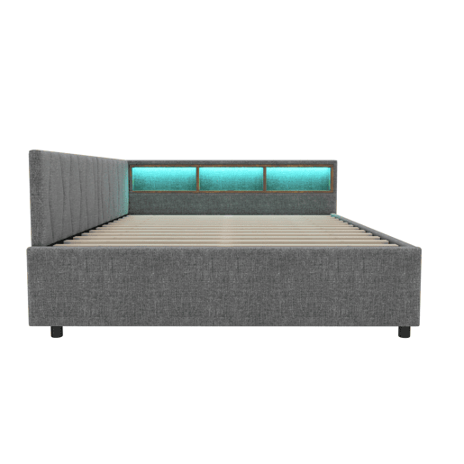 Cama de 140x200 cm - Cama convertÃvel, armazenamento com 2 gavetas, luz LED ambiente, USB+Tipo C, com estrado - Cinza Cama de 140x200 cm - Cama convertÃvel, armazenamento com 2 gavetas, luz LED ambiente, USB+Tipo C, com estrado - Cinza