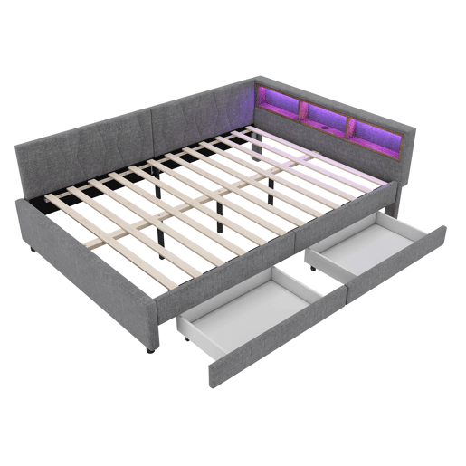 Cama de 140x200 cm - Cama convertÃvel, armazenamento com 2 gavetas, luz LED ambiente, USB+Tipo C, com estrado - Cinza Cama de 140x200 cm - Cama convertÃvel, armazenamento com 2 gavetas, luz LED ambiente, USB+Tipo C, com estrado - Cinza