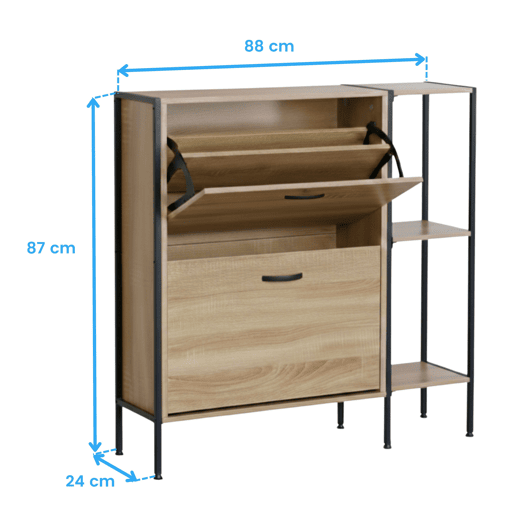Sapateira de corredor modelo Cambrian Estancia Hall em carvalho Cambriano e preto com 2 portas e 2 prateleiras, 88x87x24 cm