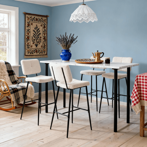 Conjunto De 4 Bancos Altos De Bar Estofados Em Tecido Bouclé Com Pés Metálicos Pretos Com Pintura A Pó E Estrutura KD, Design Moderno E Sofisticado Ideal Para Bancada De Cozinha Ou Sala De Jantar, Assento Ergonômico De 75 CM De Altura Conjunto De 4 Bancos Altos De Bar Estofados Em Tecido Bouclé Com Pés Metálicos Pretos Com Pintura A Pó E Estrutura KD, Design Moderno E Sofisticado Ideal Para Bancada De Cozinha Ou Sala De Jantar, Assento Ergonômico De 75 CM De Altura