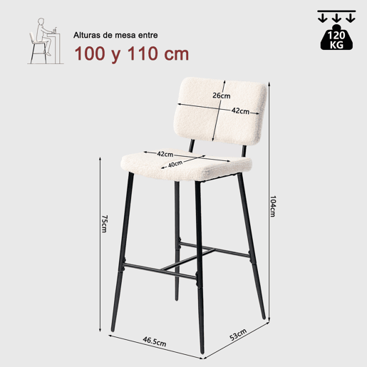 Conjunto De 4 Bancos Altos De Bar Estofados Em Tecido Bouclé Com Pés Metálicos Pretos Com Pintura A Pó E Estrutura KD, Design Moderno E Sofisticado Ideal Para Bancada De Cozinha Ou Sala De Jantar, Assento Ergonômico De 75 CM De Altura Conjunto De 4 Bancos Altos De Bar Estofados Em Tecido Bouclé Com Pés Metálicos Pretos Com Pintura A Pó E Estrutura KD, Design Moderno E Sofisticado Ideal Para Bancada De Cozinha Ou Sala De Jantar, Assento Ergonômico De 75 CM De Altura