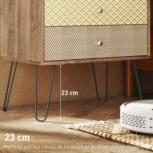 HOMCOM Cómoda 4 Gavetas Cómoda para Quarto com Pés em Forma de V de Aço Cómoda para Sala de Estar Escritório Estilo Boémio 60x39x86 cm Multicor