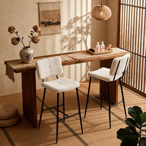 Conjunto De 2 Bancos Altos De Bar Estofados Em Tecido Bouclé Com Pés Metálicos Pretos Com Pintura A Pó E Estrutura KD, Design Moderno E Confortável Ideal Para Bancada De Cozinha Ou Sala De Jantar, Altura Do Assento 75 CM, Suporta Até 120 KG Conjunto De 2 Bancos Altos De Bar Estofados Em Tecido Bouclé Com Pés Metálicos Pretos Com Pintura A Pó E Estrutura KD, Design Moderno E Confortável Ideal Para Bancada De Cozinha Ou Sala De Jantar, Altura Do Assento 75 CM, Suporta Até 120 KG