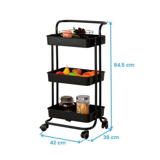 Carrinho de cozinha de metal com prateleiras, preto, 42x85x38 cm Carrinho de cozinha de metal com prateleiras, preto, 42x85x38 cm