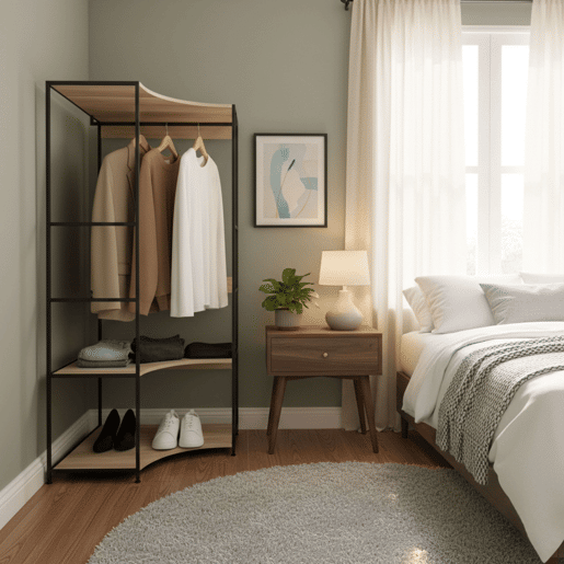 Lofi Closet de canto aberto com 2 prateleiras e bar em carvalho cambriano e preto 80x175x80 cm