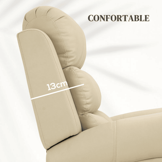 HOMCOM Poltrona Relax Reclinável Elétrica Levanta Pessoas com Massagem Vibratória e Aquecimento Poltrona Elevatória com Controlo Remoto Apoio para Pés Estofada em PU Bolsos Laterais 98x96x105 cm Creme