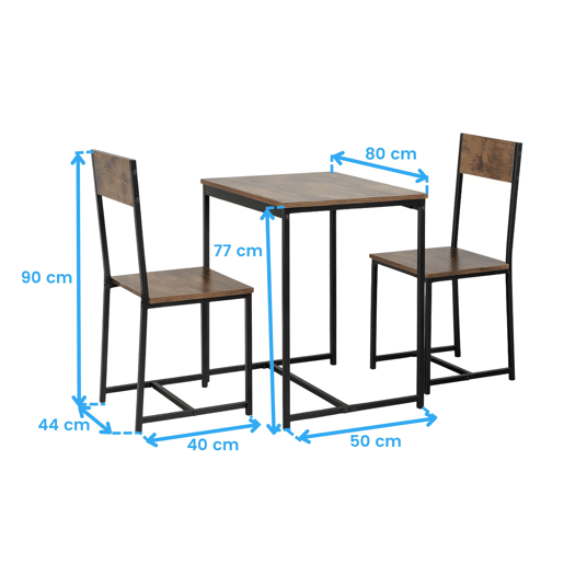 Conjunto de mesa fixa com 2 cadeiras, móveis de cozinha Jess, estilo moderno em carvalho cambriano e preto 80x77x50 cm