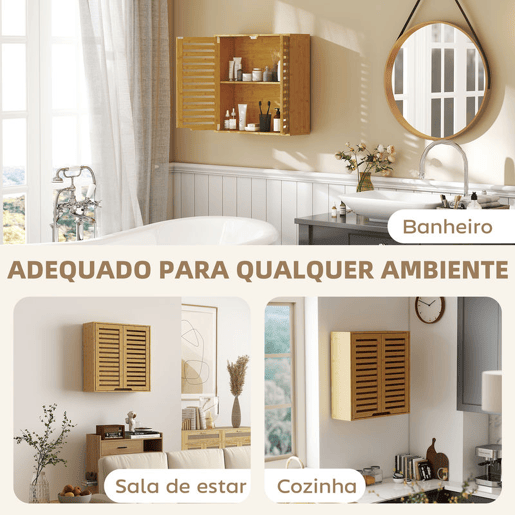 HOMCOM Armário de Parede de Bambu Móvel de Casa de Banho Suspenso com Prateleira Ajustável Portas de Ripas Armário de Armazenamento para Cozinha Lavandaria Sobre o Sanita 60x20x60 cm Madeira HOMCOM Armário de Parede de Bambu Móvel de Casa de Banho Suspenso com Prateleira Ajustável Portas de Ripas Armário de Armazenamento para Cozinha Lavandaria Sobre o Sanita 60x20x60 cm Madeira
